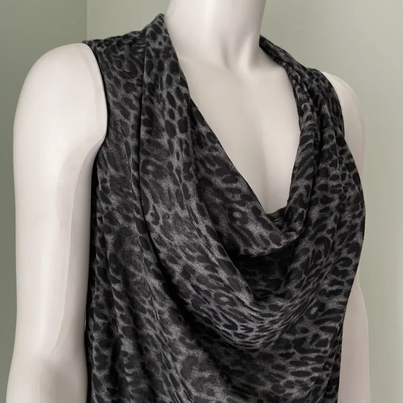Theory Black & Gray Leopard Print Cowl Neck Tank Mobwife - Picture 2 of 7